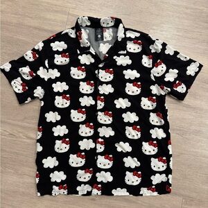 Hello Kitty Black, White and Red Rayon Button-Up Shirt